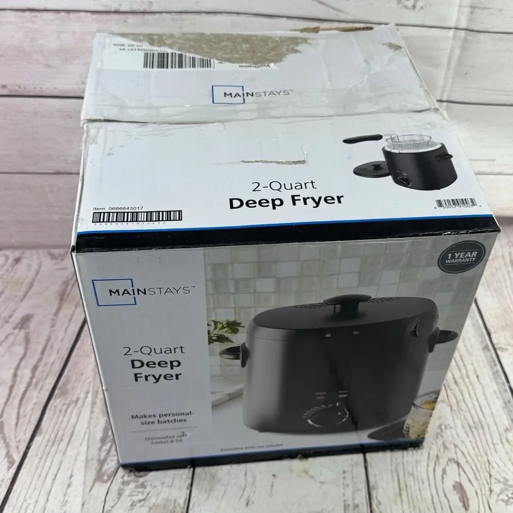 Mainstays 2 Qt Deep Fryer Matte Black 1000W Basket No Lid Open Box